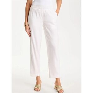 Chicos Linen Pull On Pants 3 White Elastic Waist Straight Leg